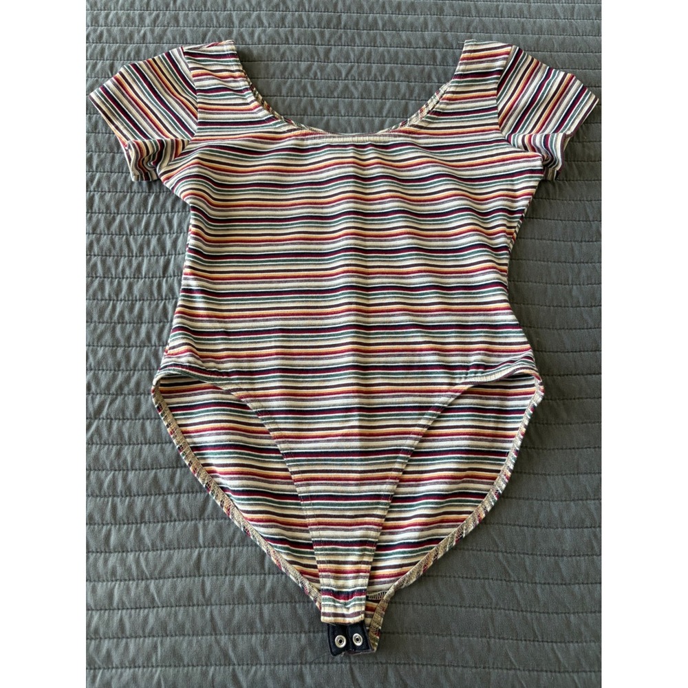 Vintage Clifford & Wills Multi Color Striped Bodysuit Short Sleeve Scoop Neck - Picture 2 of 8